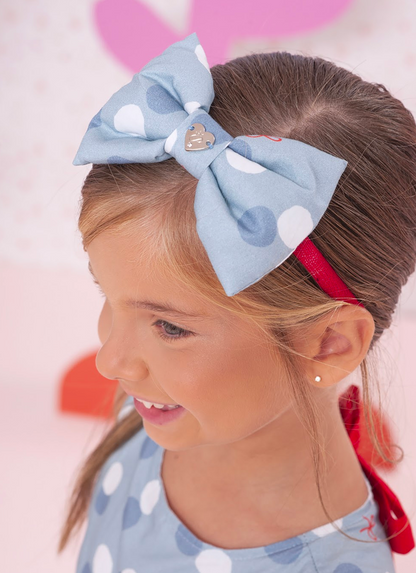 Tiara Infantil Azul de Poá Detalhes Vermelho -  Pituchinhus