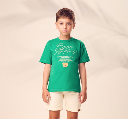Conjunto Infantil Camisa Verde Bear Athletics Bermuda Off White - Youccie