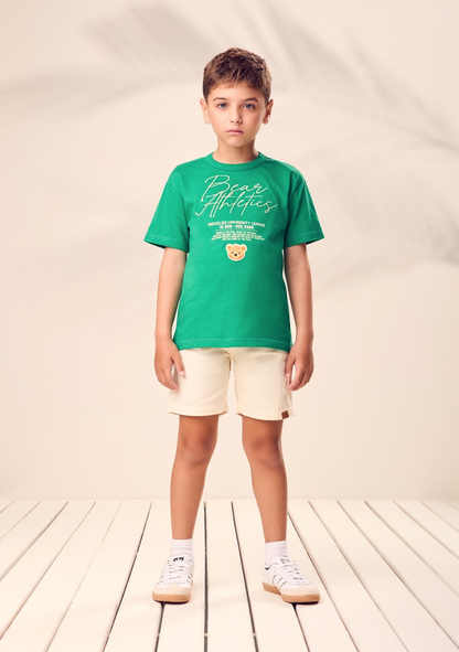 Conjunto Infantil Camisa Verde Bear Athletics Bermuda Off White - Youccie