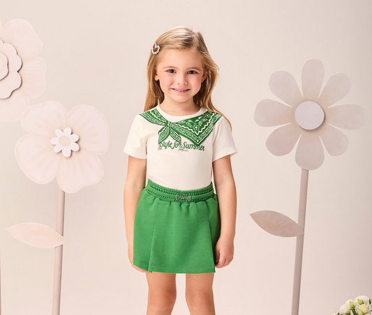 Conjunto Infantil Blusa Off White com Estampa de Lenço - Momi