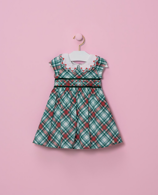Vestido Infantil Xadrez Verde com Gola Bordade e Detalhes em Preto -  Petit Cherie