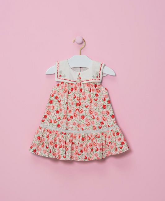 Vestido Infantil Estampado com Goilinha Bordadade Morango - Petit Cherie