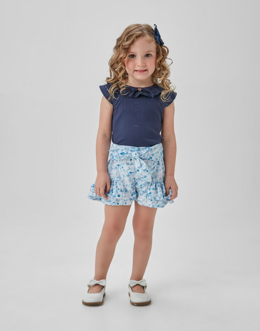 Conjunto Bebê Blusa de Algodão e Short Babados - Um Mais Um