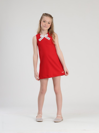 Vestido Infantil Trapézio Linho Vermelho - Luluzinha