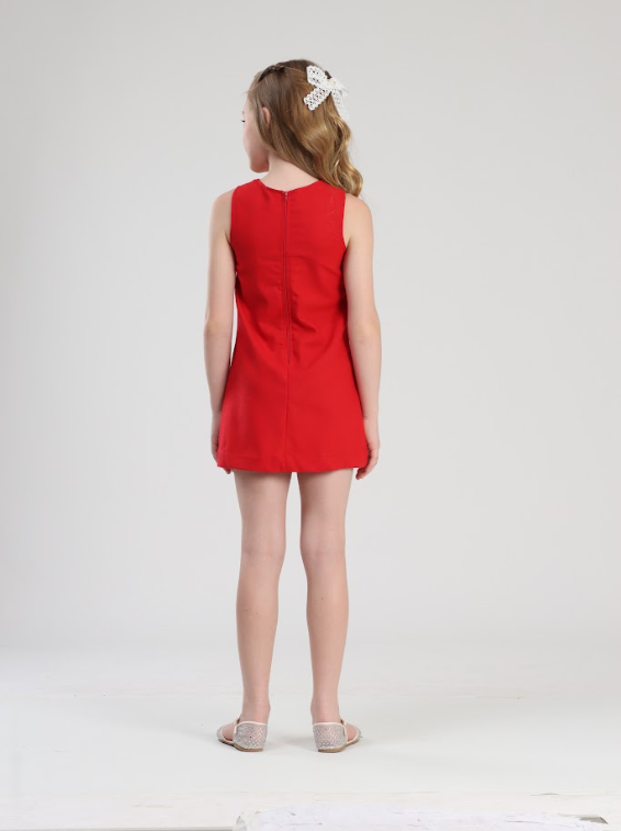 Vestido Infantil Trapézio Linho Vermelho - Luluzinha