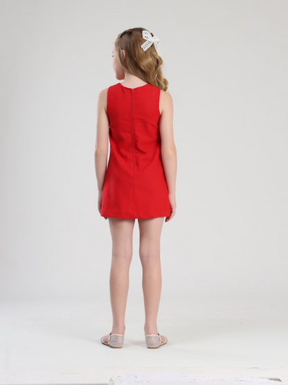 Vestido Infantil Trapézio Linho Vermelho - Luluzinha