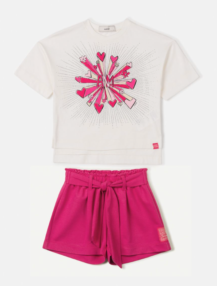 Conjunto blusa e shorts rosa Animê