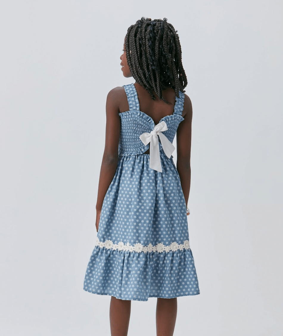 Vestido Jeans com Estampa Midi com Lastex 1+1 - Gracia