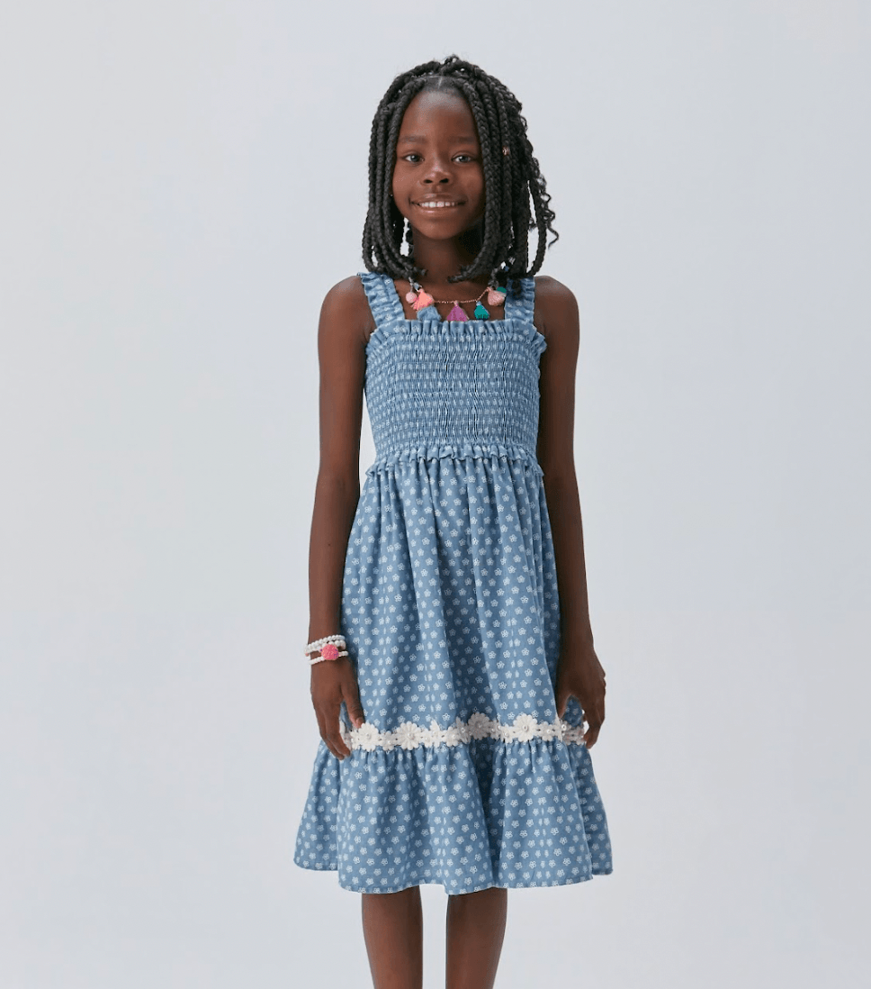 Vestido Jeans com Estampa Midi com Lastex 1+1 - Gracia