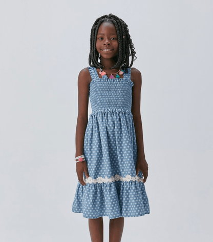 Vestido Jeans com Estampa Midi com Lastex 1+1 - Gracia