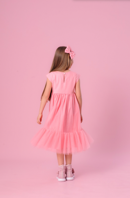 Vestido Infantil Tule Laço Puffer Bordado - Pituchinhus