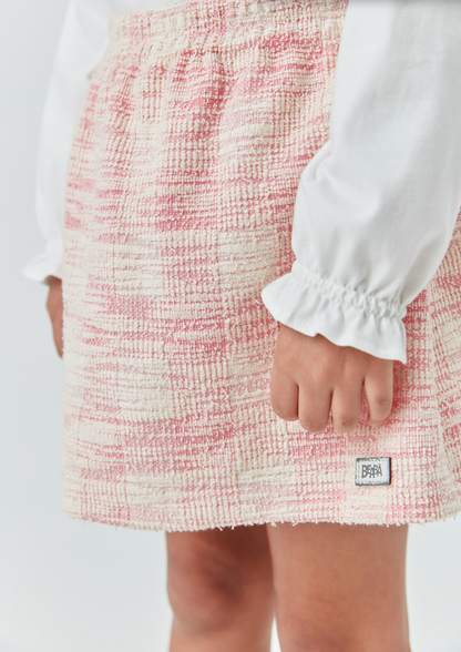 Conjunto com Casaco  Infantil Blusa de Algodão com Laço e Shorts-saia de Malha Tweed Rosa - Beabá