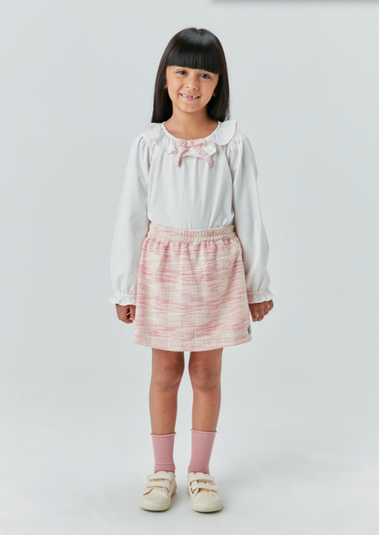 Conjunto Infantil Blusa de Algodão com Laço e Shorts-saia