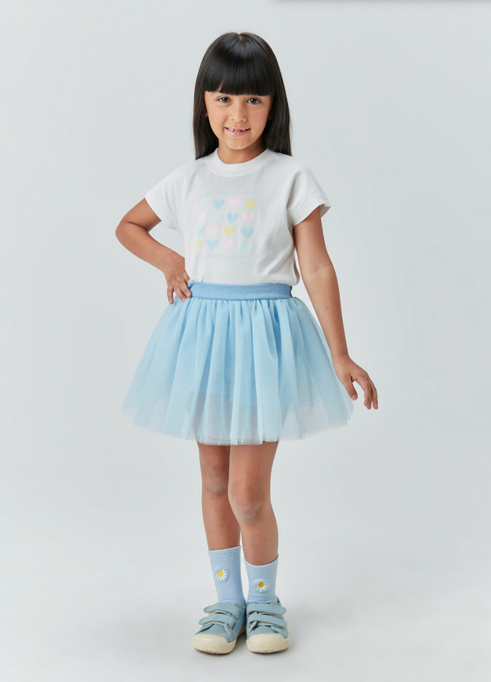 Conjunto Infantil Blusa de Algodão e Saia em Tulê com Camadas Azul - Beabá