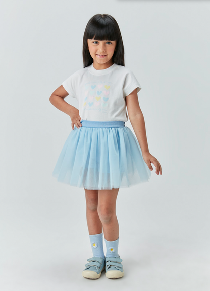 Conjunto Infantil Blusa de Algodão e Saia em Tulê com Camadas Azul - Beabá