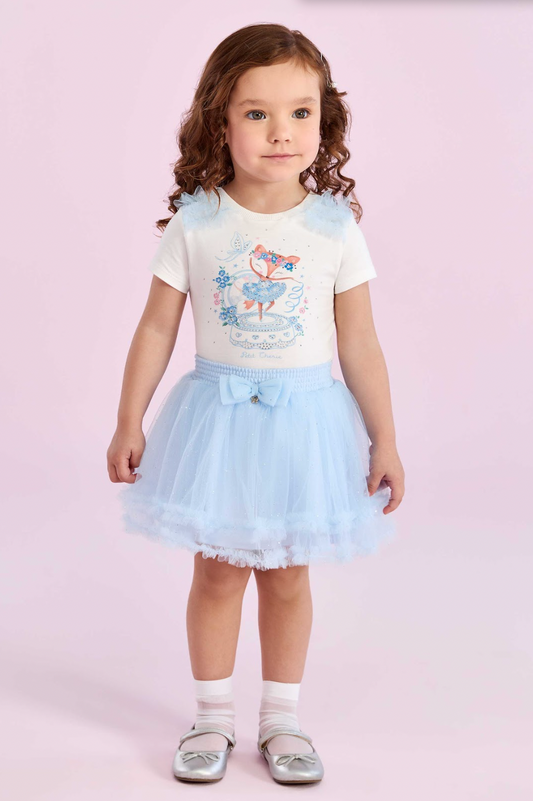 Conjunto Infantil Blusa e Saia Azul Squad Gymnastics - Petit Cherie PRÉ-VENDA