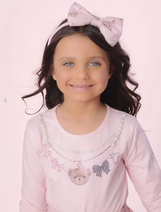 Conjunto Infantil Ursinha Colar Bordado e Saia Tule e Cristais - Pituchinhus PRÉ-VENDA