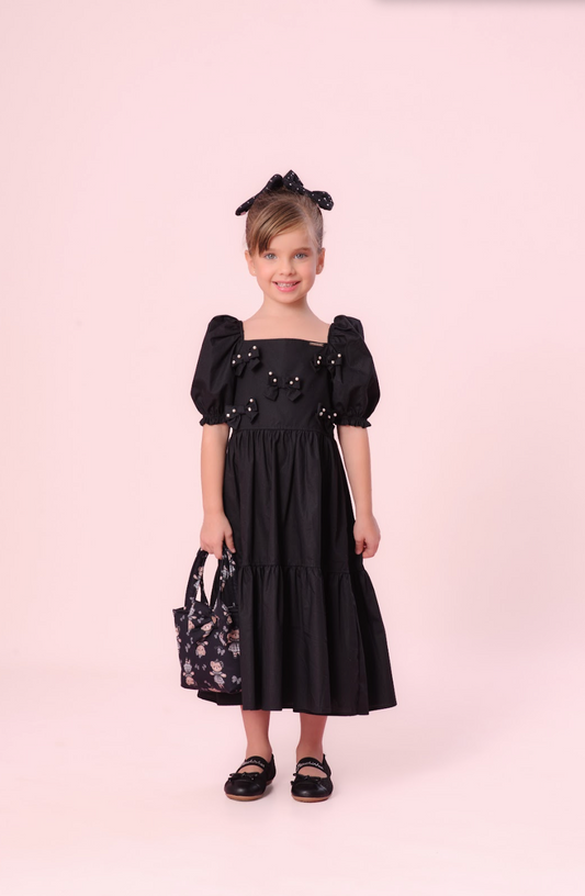 Vestido Infantil Babados Multi Laços Bordados - Pituchinhus PRÉ-VENDA