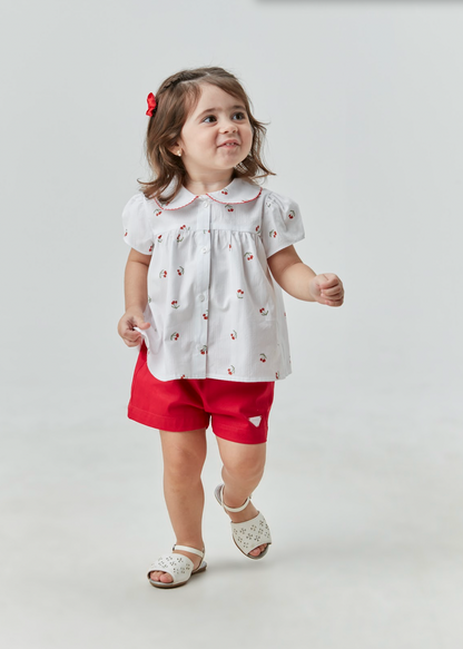 Conjunto Infantil Bata Cerejinha e Shorts Sarja Acetinada - Beabá