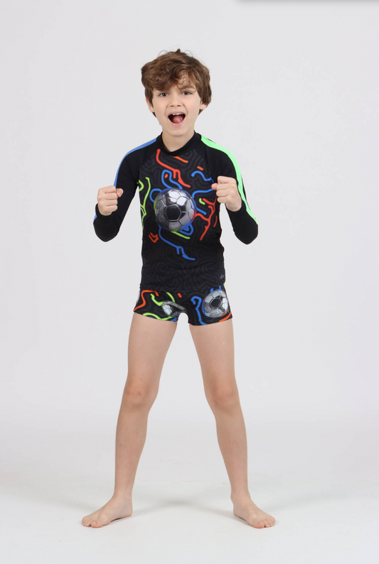 Conjunto Infantil Blusa Proteção UV e Sunga Igor Futebol Neon - Siri Kids