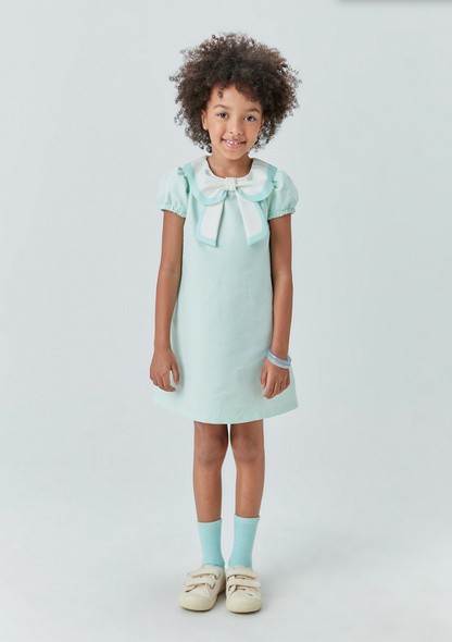 Vestido Infantil Piquet de Algodão Gola Laço Verde - Beabá