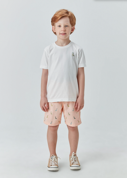 Conjunto Infantil Camiseta Dino e Bermuda Oxford Peach - Beabá