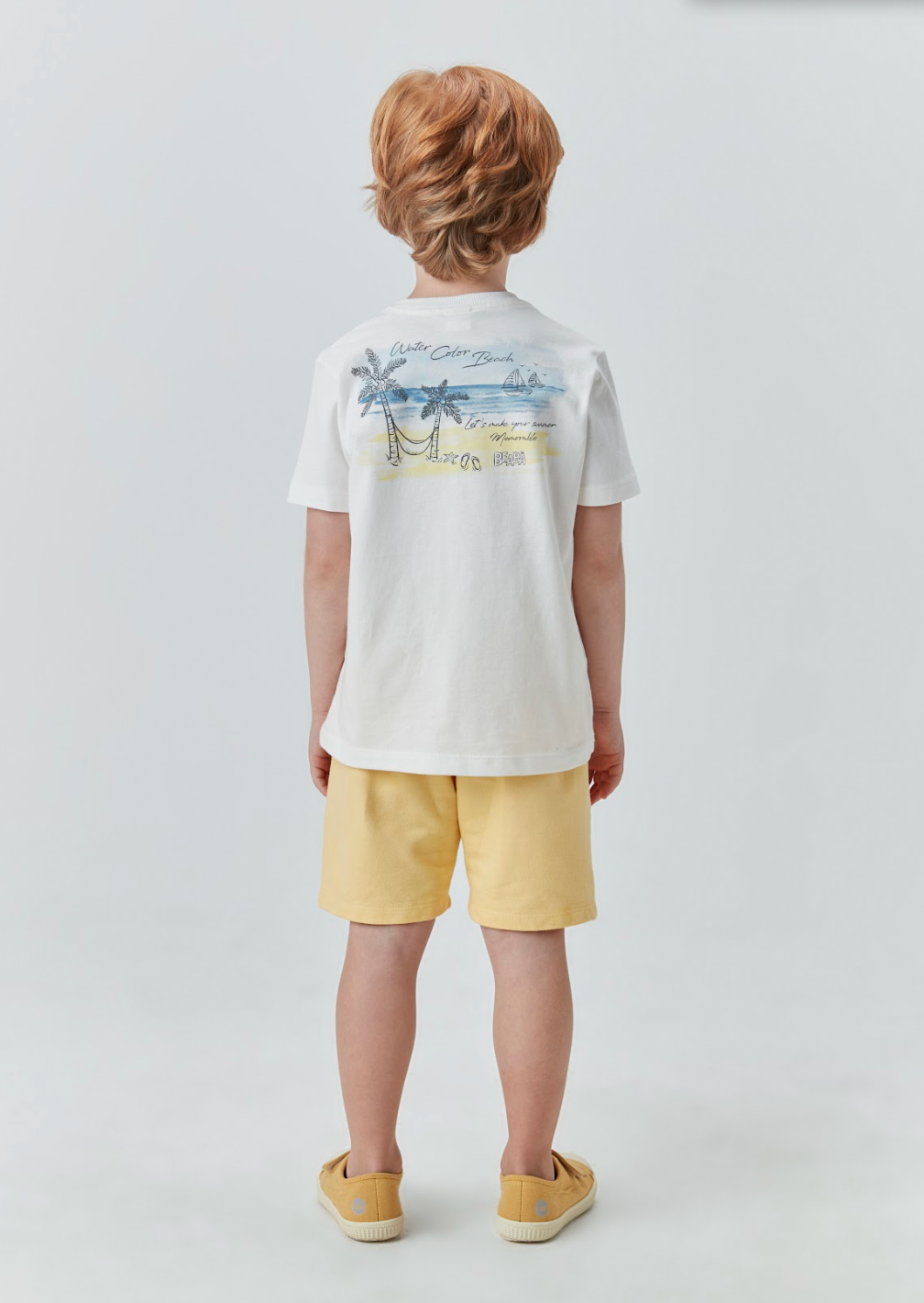 Conjunto Infantil Camiseta Beach e Bermuda Amarela