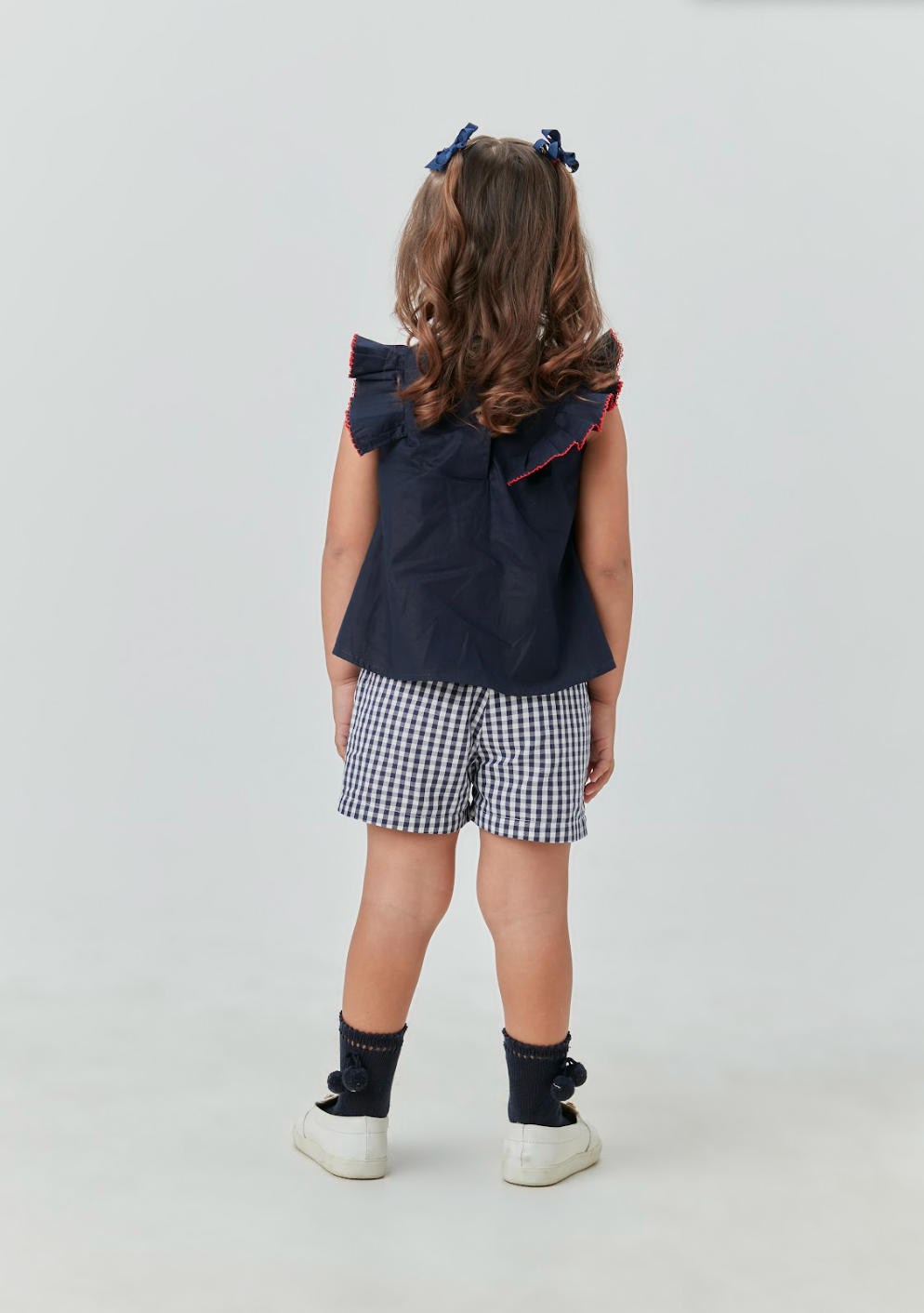 Conjunto Infantil Blusa com Strass e Shorts Tricoline Xadrez  - Um Mais Um
