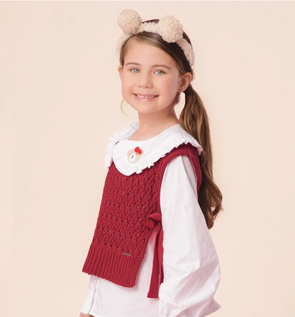 Conjunto Infantil Colete Ponto Rendado e Saia Tricot Pied Poule Prega - Pituchinhus