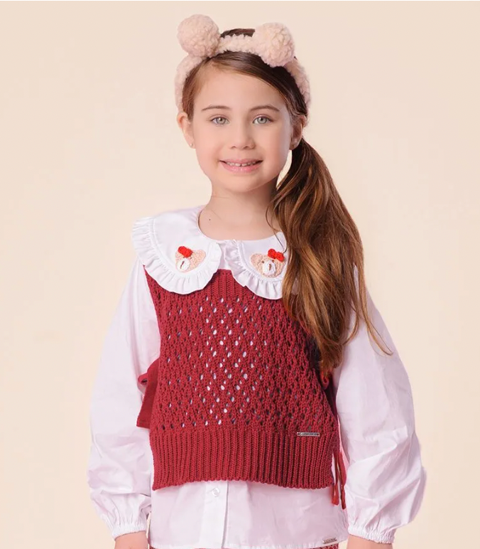 Conjunto Infantil Colete Ponto Rendado e Saia Tricot Pied Poule Prega - Pituchinhus