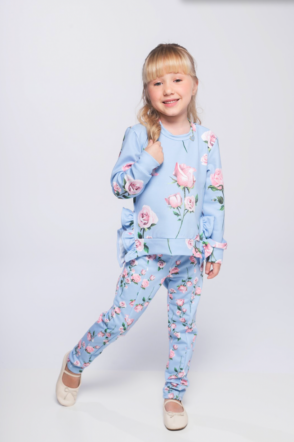 Conjunto Infantil Moletinho Blusa Abertura Lateral e Strass e Calça Montaria Floral - Luluzinha