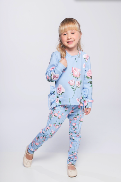Conjunto Infantil Moletinho Blusa Abertura Lateral e Strass e Calça Montaria Floral - Luluzinha