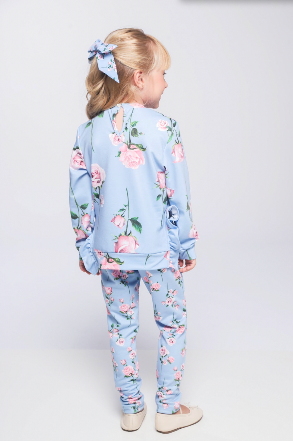 Conjunto Infantil Moletinho Blusa Abertura Lateral e Strass e Calça Montaria Floral - Luluzinha