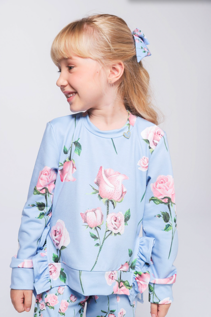 Conjunto Infantil Moletinho Blusa Abertura Lateral e Strass e Calça Montaria Floral - Luluzinha