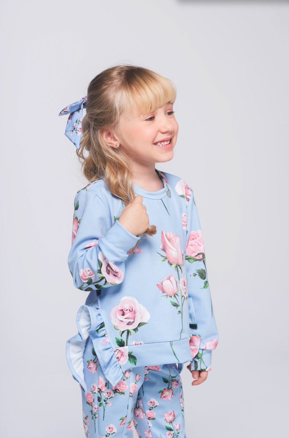 Conjunto Infantil Moletinho Blusa Abertura Lateral e Strass e Calça Montaria Floral - Luluzinha