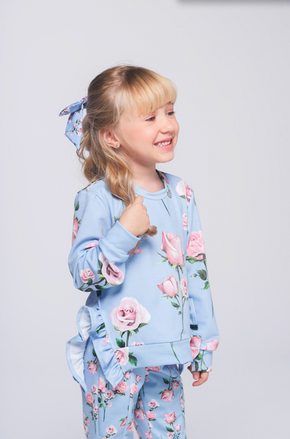 Conjunto Infantil Moletinho Blusa Abertura Lateral e Strass e Calça Montaria Floral - Luluzinha
