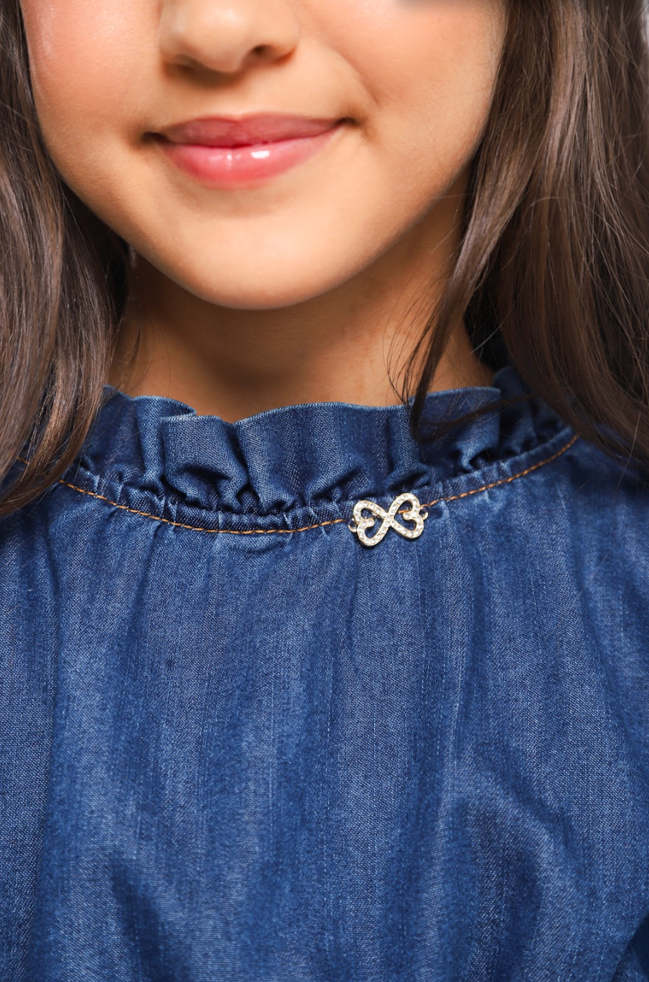 Conjunto Infantil Blusa Jeans Peplum e Shorts Couro Tech Botões - Luluzinha
