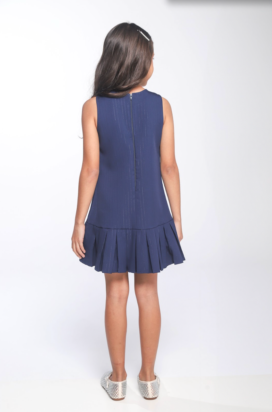 Vestido Infantil Trapézio Alfaiataria Risca de Giz Marinho - Luluzinha