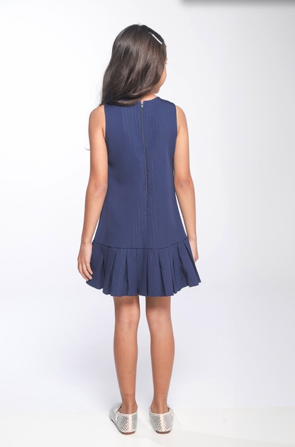 Vestido Infantil Trapézio Alfaiataria Risca de Giz Marinho - Luluzinha