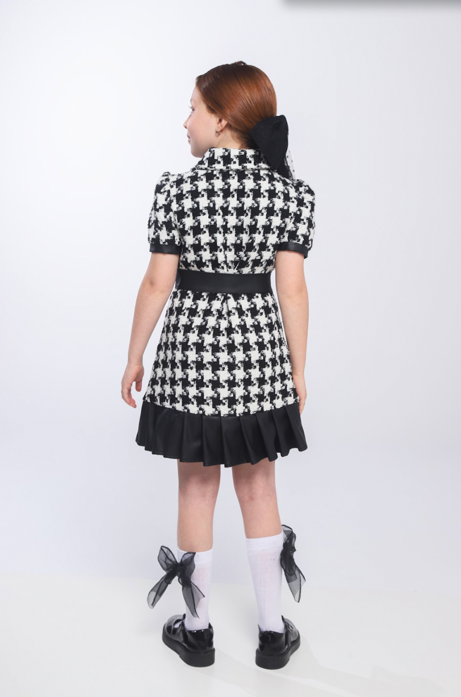 Vestido Infantil Clássico Tweed Detalhes Couro Tech com Faixa - Luluzinha