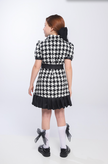 Vestido Infantil Clássico Tweed Detalhes Couro Tech com Faixa - Luluzinha