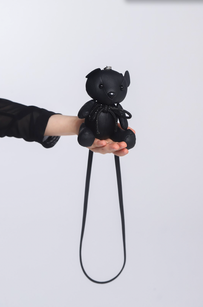 Vestido Infantil Trapézio Couro Tech com Bolsa Ursinho - Luluzinha