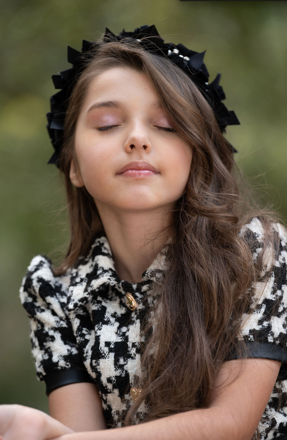 Vestido Infantil Clássico Tweed Detalhes Couro Tech com Faixa - Luluzinha