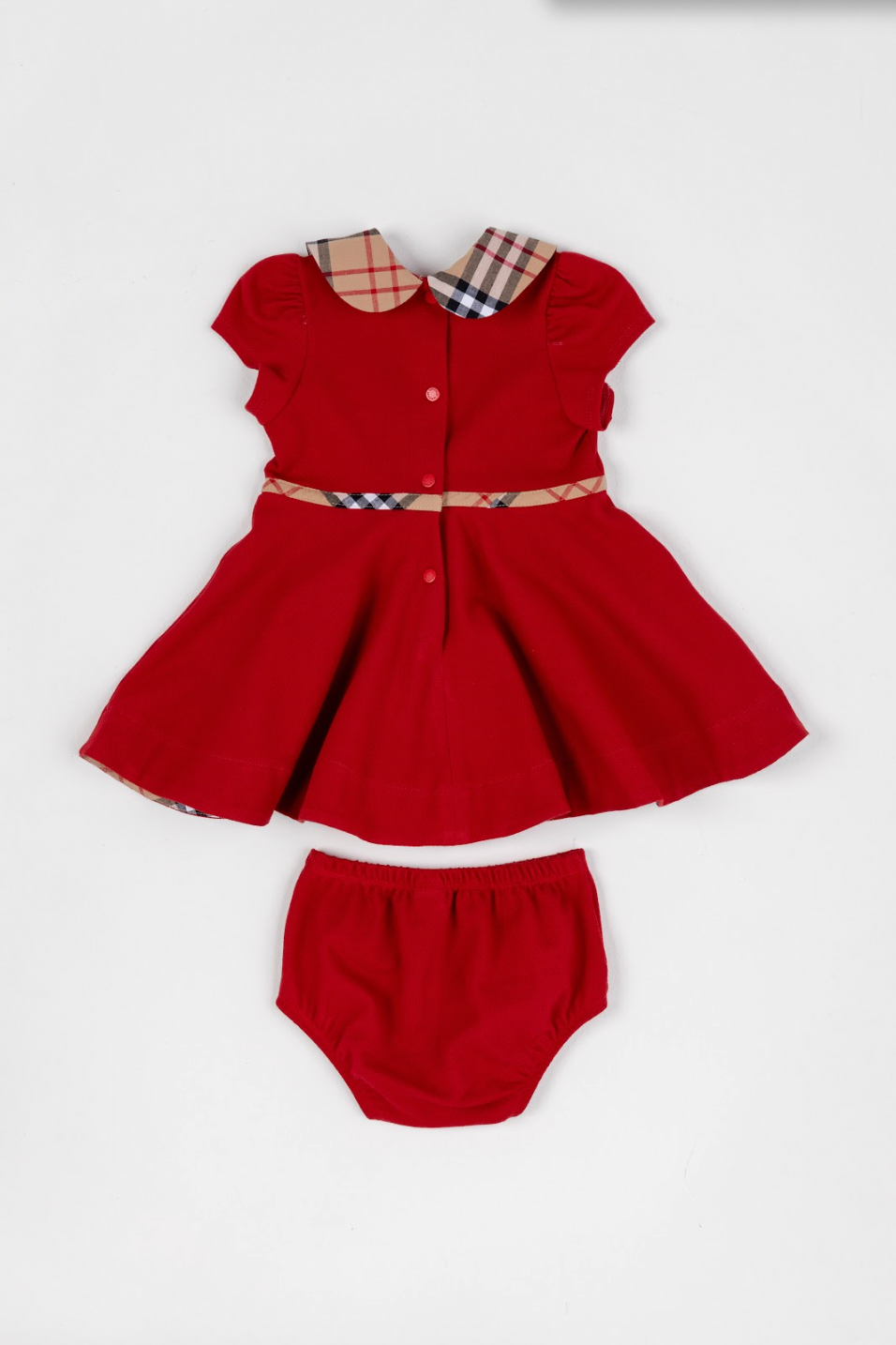 Vestido Bebê Piquet Gola Xadrez Vermelho - Um Mais Um