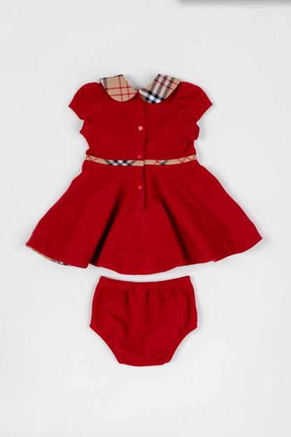Vestido Bebê Piquet Gola Xadrez Vermelho - Um Mais Um
