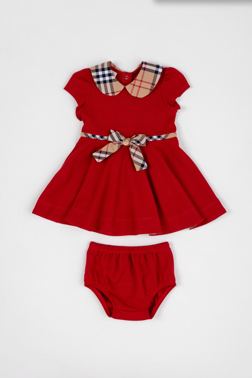 Vestido Bebê Piquet Gola Xadrez Vermelho - Um Mais Um