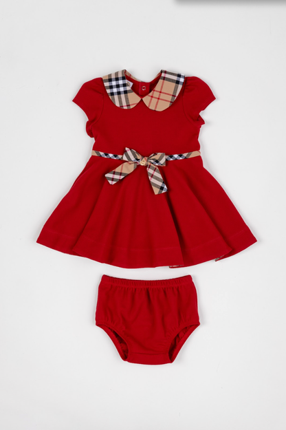 Vestido Bebê Piquet Gola Xadrez Vermelho - Um Mais Um