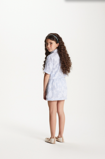 Conjunto Infantil Tricoline Camisa e Saia Short Azul Claro - Um Mais Um