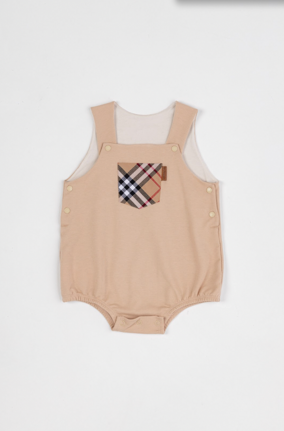 Romper Bebê Moletinho Fofinho Bolso Xadrez Bege - Um Mais Um