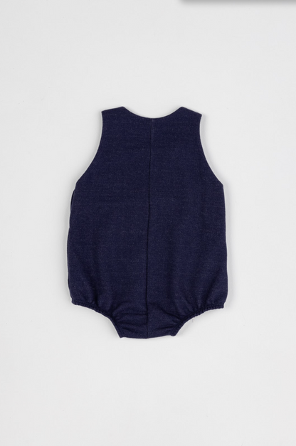 Romper Bebê Moletinho Fofinho Bolso Xadrez Marinho - Um Mais Um
